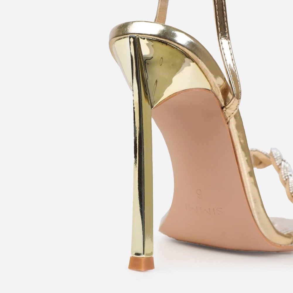 Halina Gold Metallic Diamanté Sandals - Picture 4 of 10